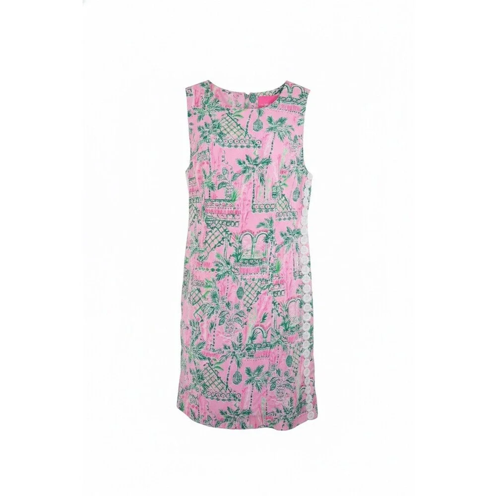 Lilly Pulitzer Mila Shift Dress Womens L Pink Green Tropical Sleeveless​ - Picture 4 of 9